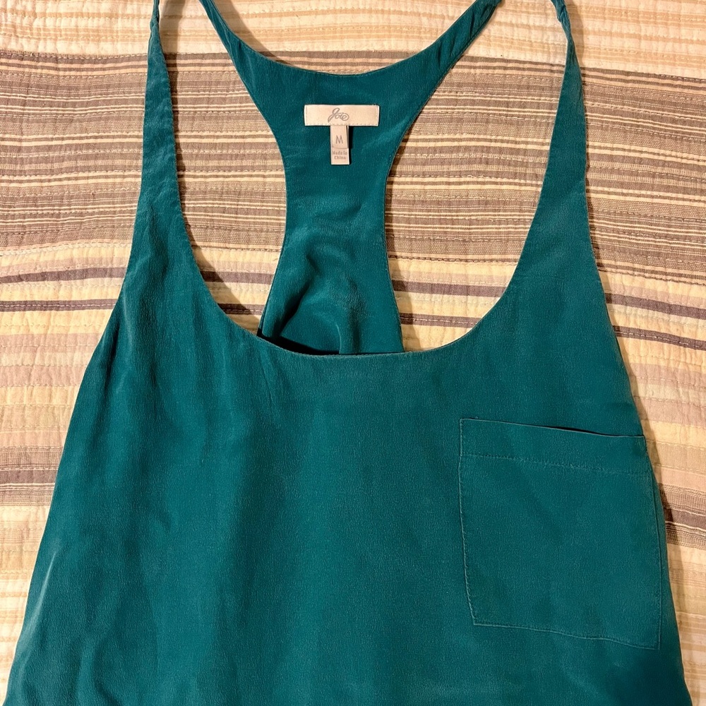 Joie Deep Teal Sleeveless Silk Tank. Medium. - Picture 3 of 5